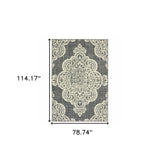 Homeroots 7' X 10' Gray And Ivory Oriental Stain Resistant Indoor Outdoor Area Rug Grey,Ivory Polypropylene 507717