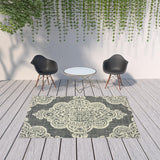 Homeroots 7' X 10' Gray And Ivory Oriental Stain Resistant Indoor Outdoor Area Rug Grey,Ivory Polypropylene 507717