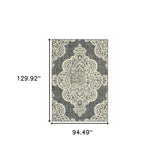 Homeroots 8' X 11' Gray And Ivory Oriental Stain Resistant Indoor Outdoor Area Rug Grey,Ivory Polypropylene 507718