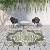 Homeroots 8' X 11' Gray And Ivory Oriental Stain Resistant Indoor Outdoor Area Rug Grey,Ivory Polypropylene 507718