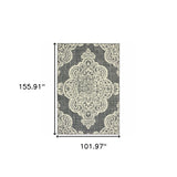 Homeroots 9' X 13' Gray And Ivory Oriental Stain Resistant Indoor Outdoor Area Rug Grey,Ivory Polypropylene 507719