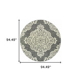 Homeroots 8' X 8' Gray And Ivory Round Oriental Stain Resistant Indoor Outdoor Area Rug Grey,Ivory Polypropylene 507720