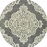 Homeroots 8' X 8' Gray And Ivory Round Oriental Stain Resistant Indoor Outdoor Area Rug Grey,Ivory Polypropylene 507720