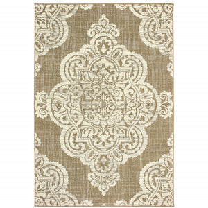 Homeroots 5' X 8' Tan Oriental Stain Resistant Indoor Outdoor Area Rug Tan,Ivory Polypropylene 507725