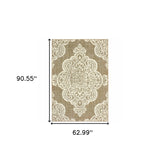 Homeroots 5' X 8' Tan Oriental Stain Resistant Indoor Outdoor Area Rug Tan,Ivory Polypropylene 507725