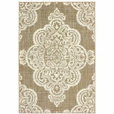 Homeroots 7' X 10' Tan Oriental Stain Resistant Indoor Outdoor Area Rug Tan,Ivory Polypropylene 507726