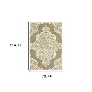 Homeroots 7' X 10' Tan Oriental Stain Resistant Indoor Outdoor Area Rug Tan,Ivory Polypropylene 507726