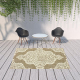 Homeroots 7' X 10' Tan Oriental Stain Resistant Indoor Outdoor Area Rug Tan,Ivory Polypropylene 507726