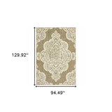 Homeroots 8' X 11' Tan Oriental Stain Resistant Indoor Outdoor Area Rug Tan,Ivory Polypropylene 507727