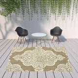 Homeroots 8' X 11' Tan Oriental Stain Resistant Indoor Outdoor Area Rug Tan,Ivory Polypropylene 507727