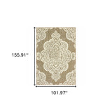 Homeroots 9' X 13' Tan Oriental Stain Resistant Indoor Outdoor Area Rug Tan,Ivory Polypropylene 507728