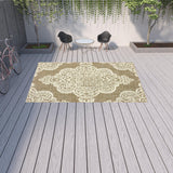 Homeroots 9' X 13' Tan Oriental Stain Resistant Indoor Outdoor Area Rug Tan,Ivory Polypropylene 507728