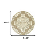 Homeroots 8' X 8' Tan Round Oriental Stain Resistant Indoor Outdoor Area Rug Tan,Ivory Polypropylene 507729