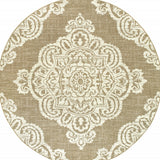 Homeroots 8' X 8' Tan Round Oriental Stain Resistant Indoor Outdoor Area Rug Tan,Ivory Polypropylene 507729