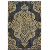 Homeroots 5' X 8' Black And Tan Oriental Stain Resistant Indoor Outdoor Area Rug Black,Tan Polypropylene 507734