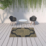 Homeroots 5' X 8' Black And Tan Oriental Stain Resistant Indoor Outdoor Area Rug Black,Tan Polypropylene 507734