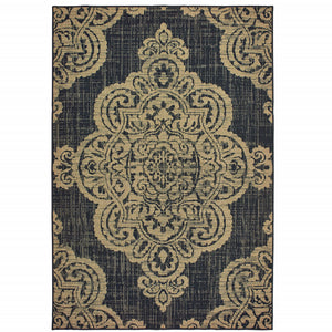 Homeroots 9' X 13' Black And Tan Oriental Stain Resistant Indoor Outdoor Area Rug Black,Tan Polypropylene 507737