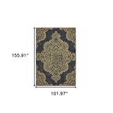 Homeroots 9' X 13' Black And Tan Oriental Stain Resistant Indoor Outdoor Area Rug Black,Tan Polypropylene 507737