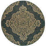 Homeroots 8' X 8' Black And Tan Round Oriental Stain Resistant Indoor Outdoor Area Rug Black,Tan Polypropylene 507738