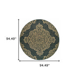 Homeroots 8' X 8' Black And Tan Round Oriental Stain Resistant Indoor Outdoor Area Rug Black,Tan Polypropylene 507738