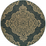 Homeroots 8' X 8' Black And Tan Round Oriental Stain Resistant Indoor Outdoor Area Rug Black,Tan Polypropylene 507738