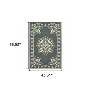 Homeroots 4' X 6' Stain Resistant Indoor Outdoor Area Rug - Elegant Gray And Ivory Oriental Design For Any Space Grey,Ivory Polypropylene 507742