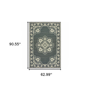 HomeRoots 5' X 8' Elegant Oriental Area Rug - Stain Resistant for Indoor & Outdoor Use, Easy Maintenance Grey/ Ivory 5'3" x 7'6" 507743