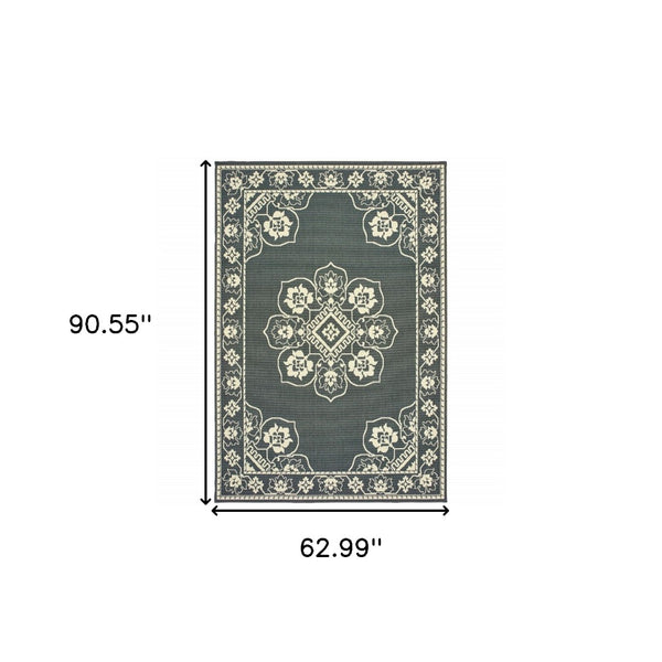 HomeRoots 5' X 8' Elegant Oriental Area Rug - Stain Resistant for Indoor & Outdoor Use, Easy Maintenance Grey/ Ivory 5'3" x 7'6" 507743