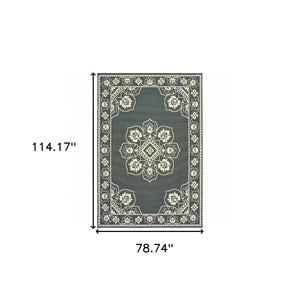 HomeRoots 5' X 8' Elegant Oriental Area Rug - Stain Resistant for Indoor & Outdoor Use, Easy Maintenance Grey/ Ivory 6'7" x 9'6" 507744