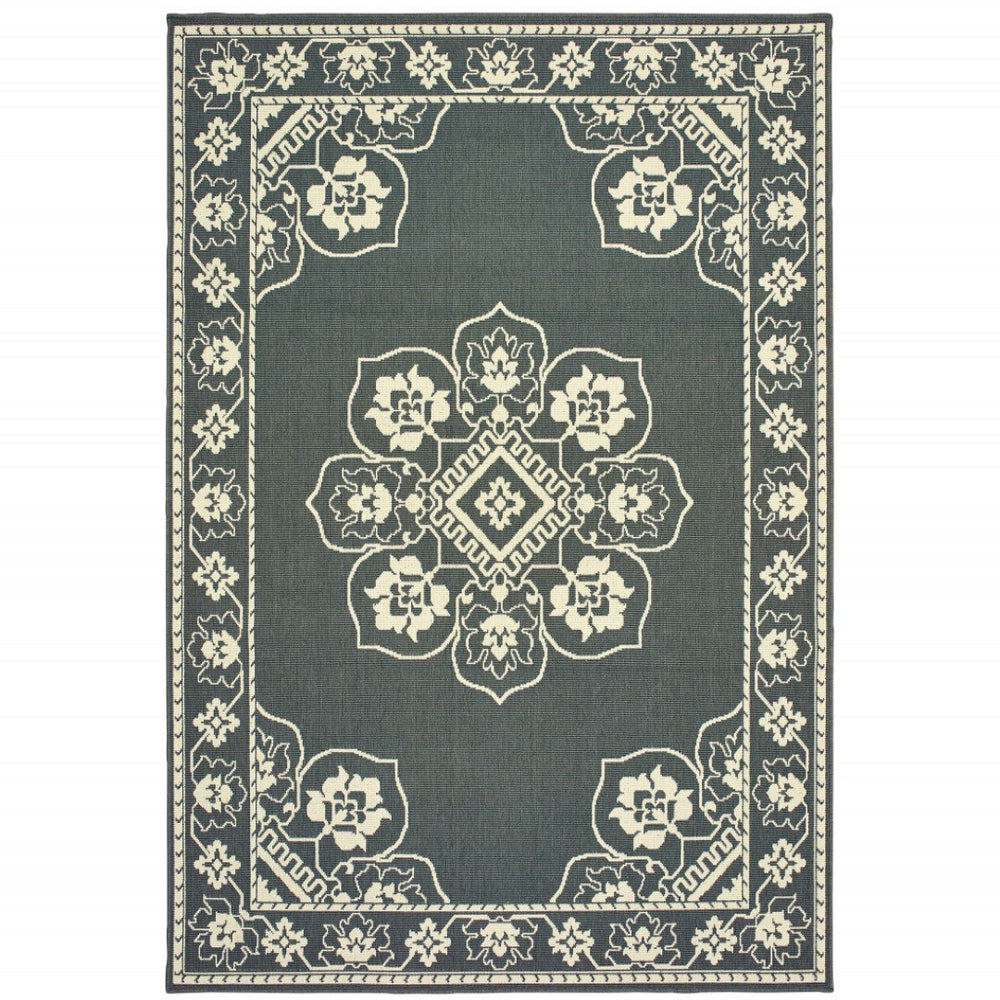 HomeRoots 5' X 8' Elegant Oriental Area Rug - Stain Resistant for Indoor & Outdoor Use, Easy Maintenance Grey/ Ivory 7'10" x 10'10" 507745