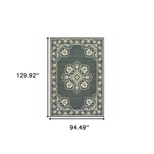 HomeRoots 5' X 8' Elegant Oriental Area Rug - Stain Resistant for Indoor & Outdoor Use, Easy Maintenance Grey/ Ivory 7'10" x 10'10" 507745