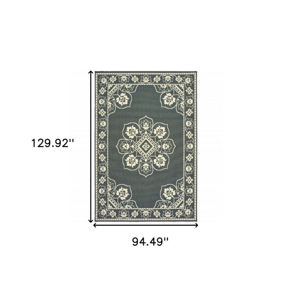 HomeRoots 5' X 8' Elegant Oriental Area Rug - Stain Resistant for Indoor & Outdoor Use, Easy Maintenance Grey/ Ivory 7'10" x 10'10" 507745