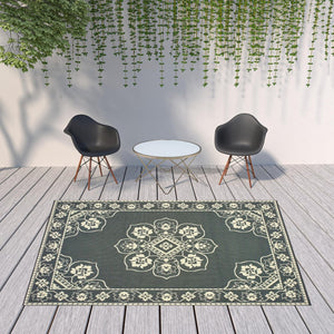 HomeRoots 5' X 8' Elegant Oriental Area Rug - Stain Resistant for Indoor & Outdoor Use, Easy Maintenance Grey/ Ivory 7'10" x 10'10" 507745