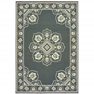 HomeRoots 5' X 8' Elegant Oriental Area Rug - Stain Resistant for Indoor & Outdoor Use, Easy Maintenance Grey/ Ivory 8'6" x 13' 507746