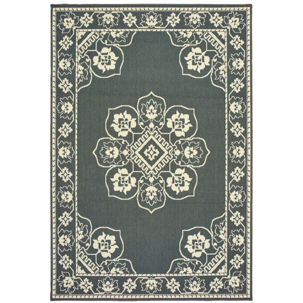 HomeRoots 5' X 8' Elegant Oriental Area Rug - Stain Resistant for Indoor & Outdoor Use, Easy Maintenance Grey/ Ivory 8'6" x 13' 507746