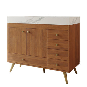 English Elm 36" Freestanding Bathroom Vanity Sintered Stone Top Ceramic Sink Stainless Steel Legs Gold,Walnut,White W3136S00070