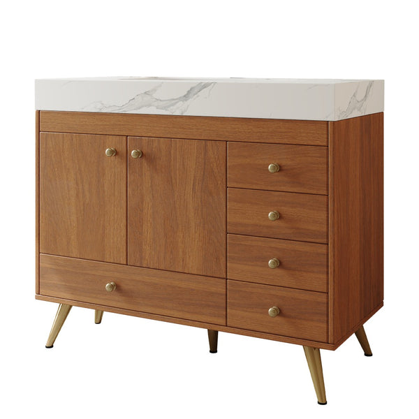English Elm 36" Freestanding Bathroom Vanity Sintered Stone Top Ceramic Sink Stainless Steel Legs Gold,Walnut,White W3136S00070