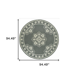 HomeRoots 5' X 8' Elegant Oriental Area Rug - Stain Resistant for Indoor & Outdoor Use, Easy Maintenance Grey/ Ivory 7'10" Round 507747