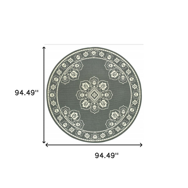 HomeRoots 5' X 8' Elegant Oriental Area Rug - Stain Resistant for Indoor & Outdoor Use, Easy Maintenance Grey/ Ivory 7'10" Round 507747
