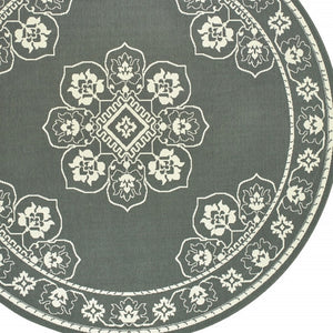HomeRoots 5' X 8' Elegant Oriental Area Rug - Stain Resistant for Indoor & Outdoor Use, Easy Maintenance Grey/ Ivory 7'10" Round 507747