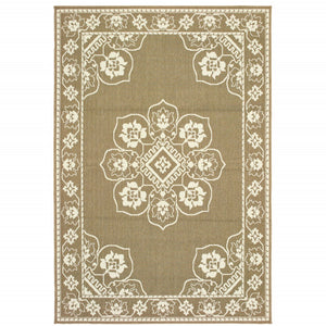 HomeRoots 5' X 8' Elegant Oriental Area Rug - Stain Resistant for Indoor & Outdoor Use, Easy Maintenance Tan/ Ivory 5'3" x 7'6" 507752