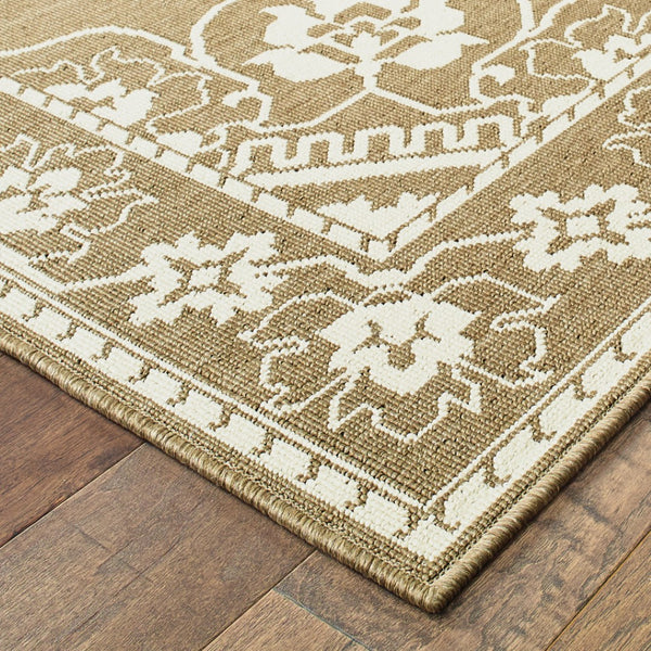 HomeRoots 5' X 8' Elegant Oriental Area Rug - Stain Resistant for Indoor & Outdoor Use, Easy Maintenance Tan/ Ivory 5'3" x 7'6" 507752