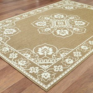 HomeRoots 5' X 8' Elegant Oriental Area Rug - Stain Resistant for Indoor & Outdoor Use, Easy Maintenance Tan/ Ivory 5'3" x 7'6" 507752