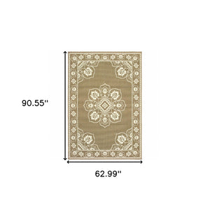 HomeRoots 5' X 8' Elegant Oriental Area Rug - Stain Resistant for Indoor & Outdoor Use, Easy Maintenance Tan/ Ivory 5'3" x 7'6" 507752