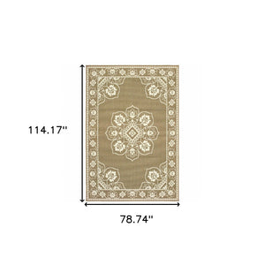 HomeRoots 5' X 8' Elegant Oriental Area Rug - Stain Resistant for Indoor & Outdoor Use, Easy Maintenance Tan/ Ivory 6'7" x 9'6" 507753