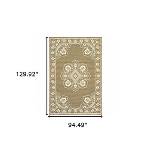 HomeRoots 5' X 8' Elegant Oriental Area Rug - Stain Resistant for Indoor & Outdoor Use, Easy Maintenance Tan/ Ivory 7'10" x 10'10" 507754