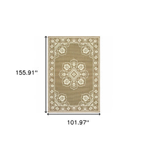HomeRoots 5' X 8' Elegant Oriental Area Rug - Stain Resistant for Indoor & Outdoor Use, Easy Maintenance Tan/ Ivory 8'6" x 13' 507755