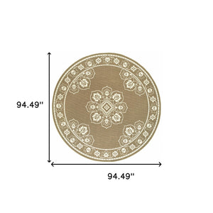 HomeRoots 5' X 8' Elegant Oriental Area Rug - Stain Resistant for Indoor & Outdoor Use, Easy Maintenance Tan/ Ivory 7'10" Round 507756