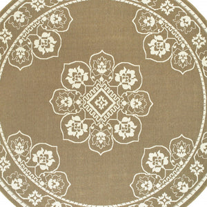 HomeRoots 5' X 8' Elegant Oriental Area Rug - Stain Resistant for Indoor & Outdoor Use, Easy Maintenance Tan/ Ivory 7'10" Round 507756