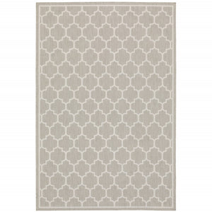 HomeRoots 7' Gray and Ivory Geometric Area Rug – Stain, Water, and Fade Resistant for Indoor & Outdoor Spaces 7'10" x 10' 507761